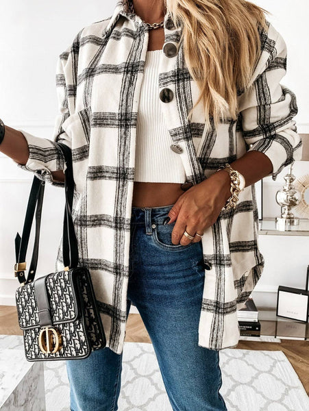 Plaid Wool Blend Shacket | Oversized Button Down Coat
