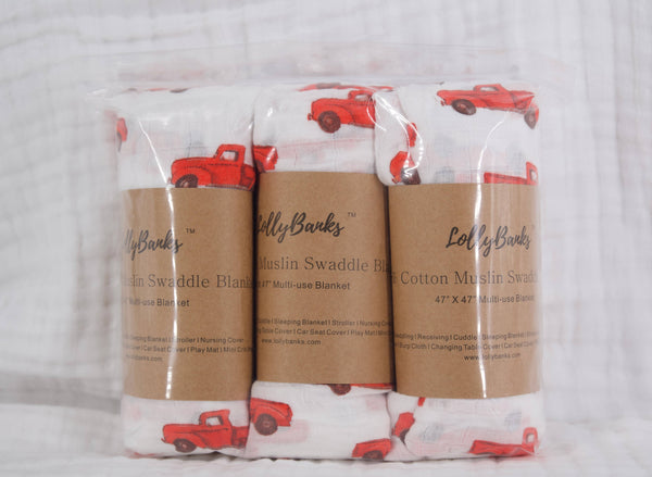 Swaddle | Truckin' On Baby Muslin Swaddle Blanket