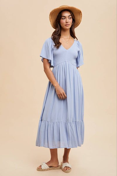 Loom Smocked Flutter Sleeve Dress | Blue