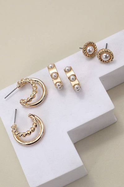 Pearl Golden Hoop Trio