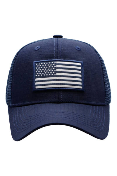 Solid American Flag Curve Brim Trucker Hat | Navy