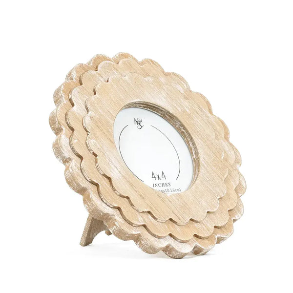 Scalloped 4x4 Wood Photo Frame (ROUND) | Natural or Espresso