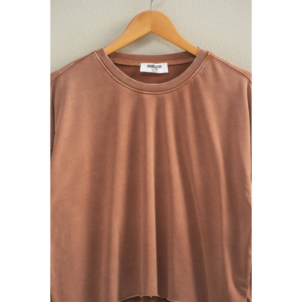 Chestnut Cropped Crewneck Sweatshirt With Oversized Sleeves
