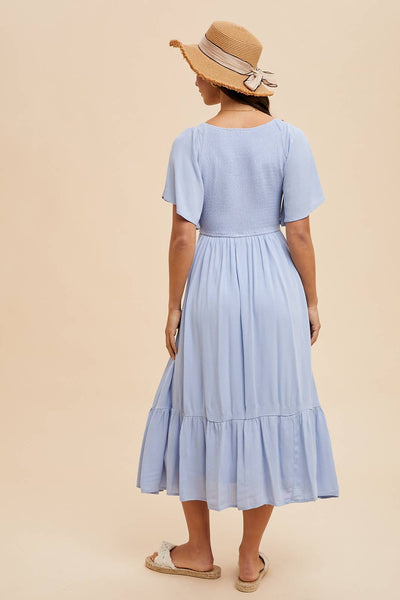 Loom Smocked Flutter Sleeve Dress | Blue