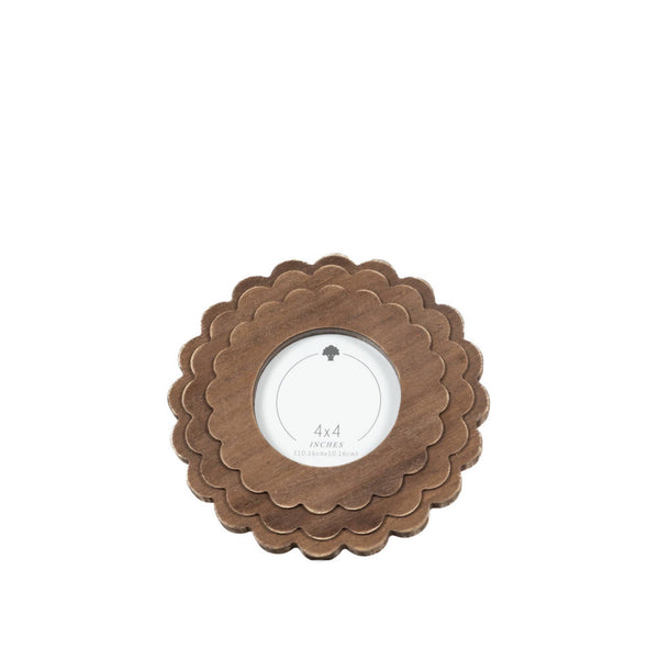 Scalloped 4x4 Wood Photo Frame (ROUND) | Natural or Espresso