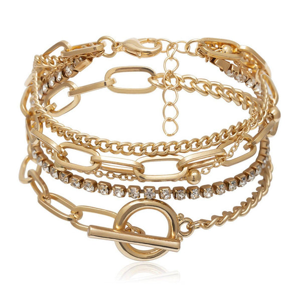 Layered Metal Paperclip Chain Bracelet Set