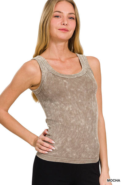 Washed Ribbed Seamless Tank Top | Black, Dark Green, Ash Mocha
