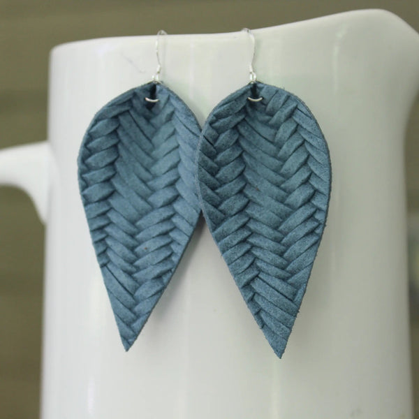 Braided Leaf Earrings | Denim Blue